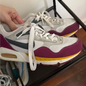 Nike Air Max White and Purple Sneakers with Yellow Accents